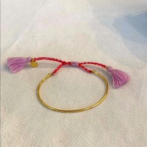 Stella&Dot Gold Pink Tassel Adjustable Pulley Fete Bracelet Retired Sample